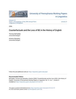 Counterfactuals and the Loss of BE in the History of English