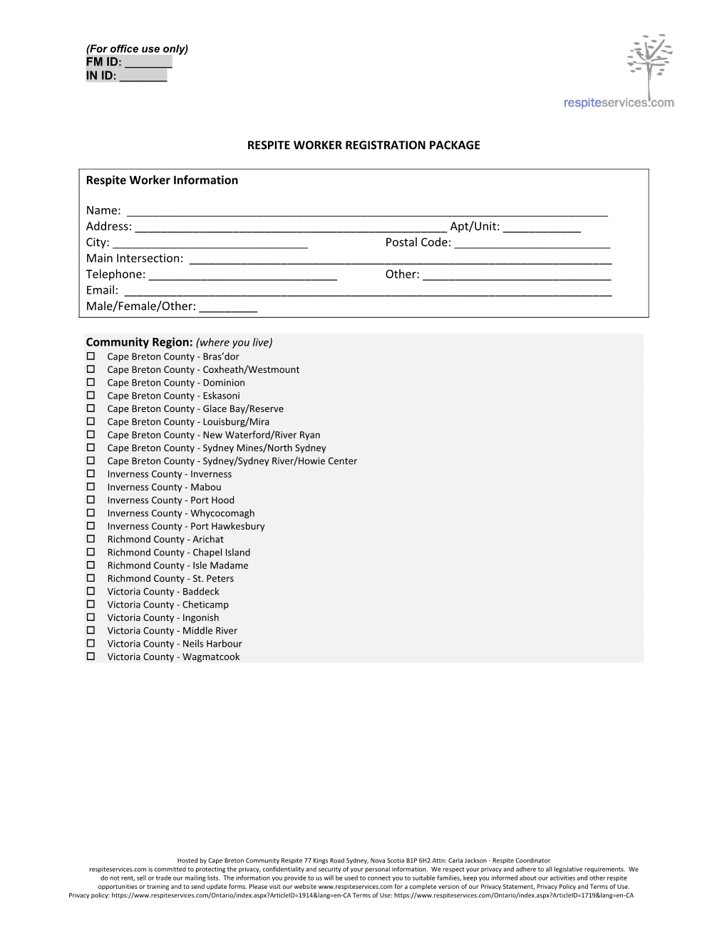 RESPITE WORKER REGISTRATION PACKAGE Respite Worker