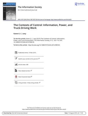 The Contexts of Control: Information, Power, and Truck-Driving Work