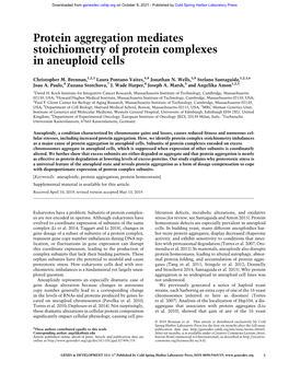 Protein Aggregation Mediates Stoichiometry of Protein Complexes in Aneuploid Cells