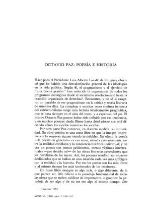 Octavio Paz: Poesía E Historia
