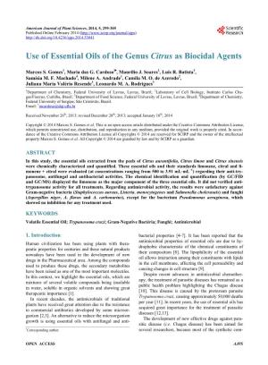 Use of Essential Oils of the Genus Citrus As Biocidal Agents