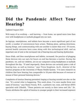The Pandemic Could Affect Your Hearing