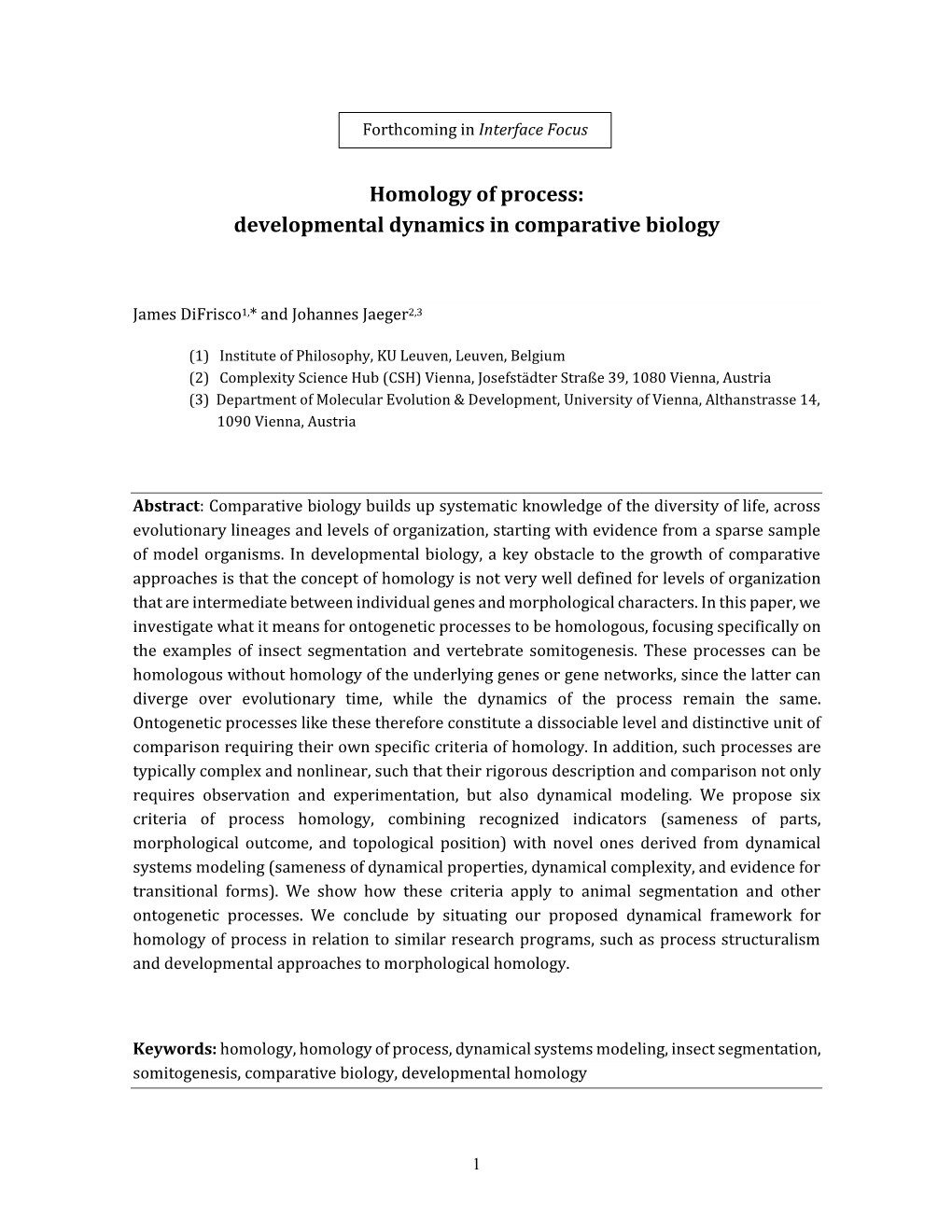 Homology of Process: Developmental Dynamics in Comparative Biology