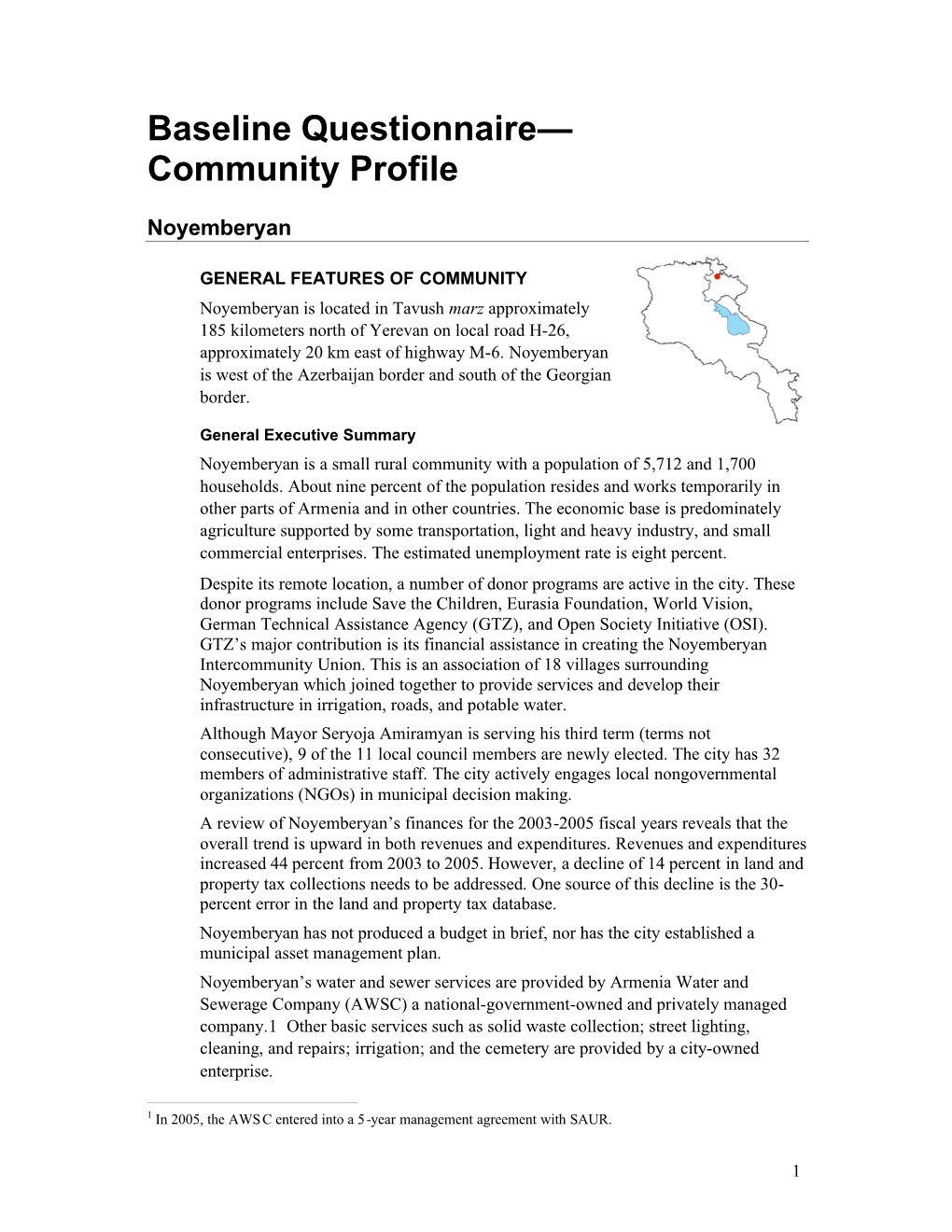 Baseline Questionnaire— Community Profile