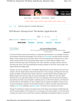 DVD Review: Strange Fruit: the Beatles' Apple Records - Blogcritics Video Page 1 of 4