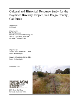 Cultural and Historical Resource Study for the Bayshore Bikeway Project, San Diego County, California