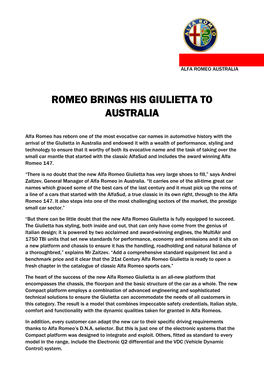 Alfa Romeo Giulietta Has Very Large Shoes to Fill,” Says Andrei Zaitzev, General Manager of Alfa Romeo in Australia