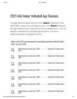 2021 AAU Indoor Volleyball Age Divisions