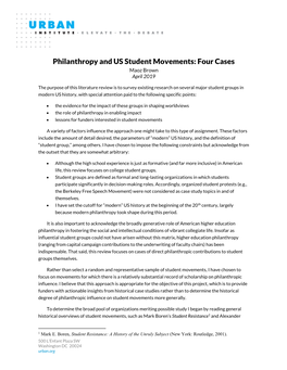 Philanthropy and US Student Movements: Four Cases Maoz Brown April 2019