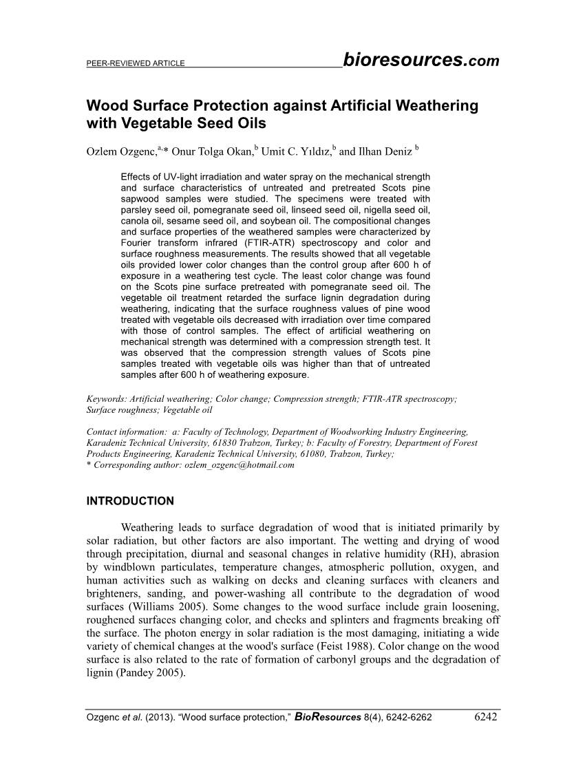 Wood Surface Protection Against Artificial Weathering with Vegetable Seed Oils