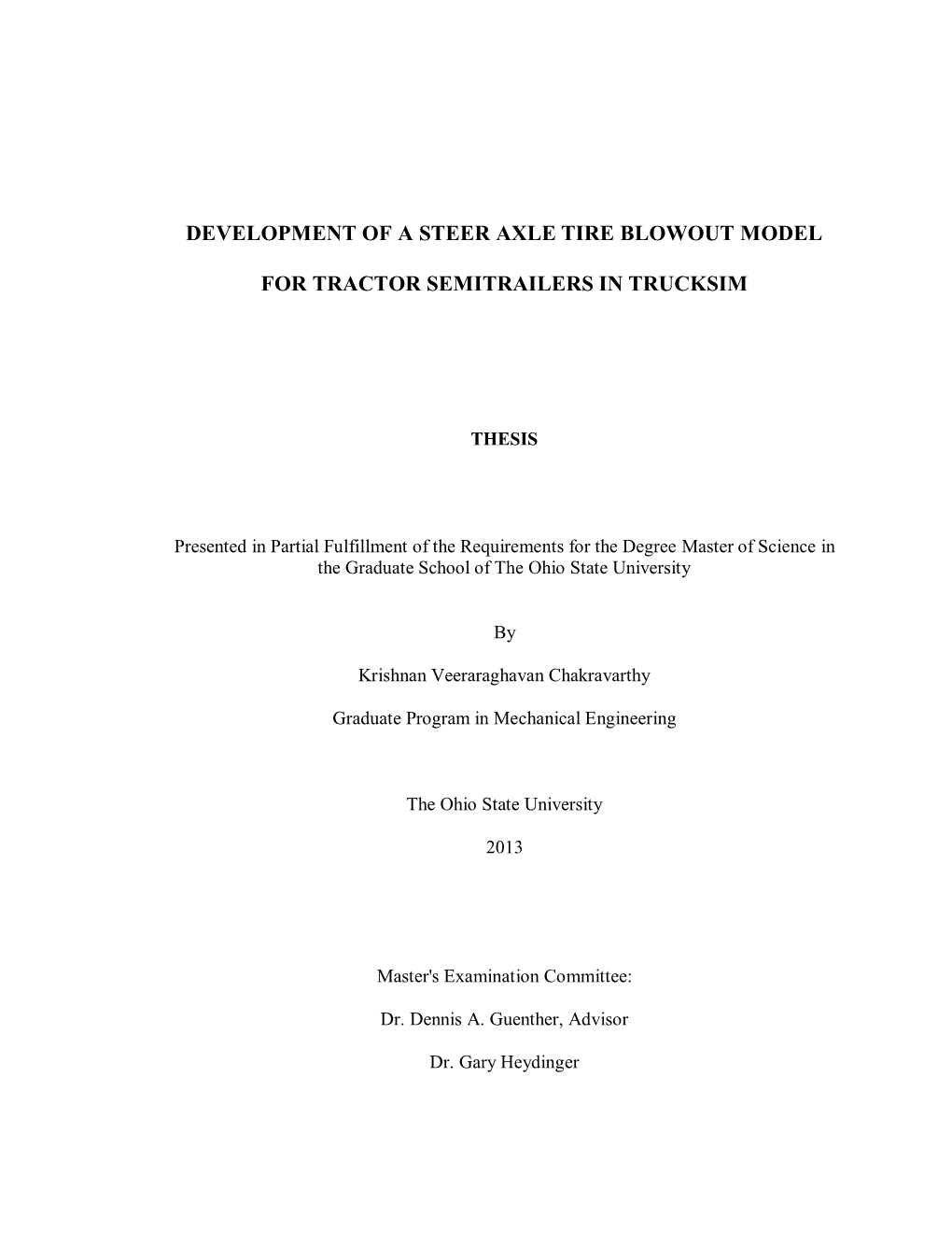 Development of a Steer Axle Tire Blowout Model For