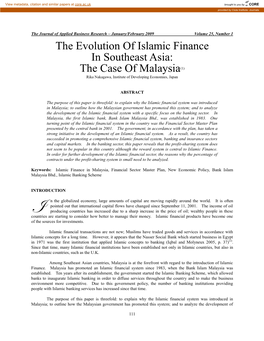 Evolution of the Islamic Banking and Finance System in Malaysia