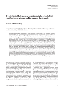 Bryophytes in Black Alder Swamps in South Sweden: Habitat Classification, Environmental Factors and Life-Strategies