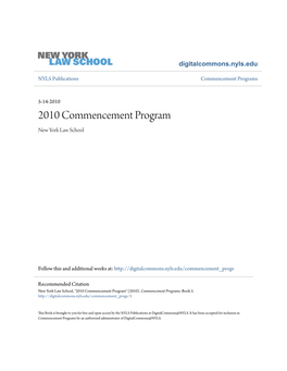 2010 Commencement Program New York Law School