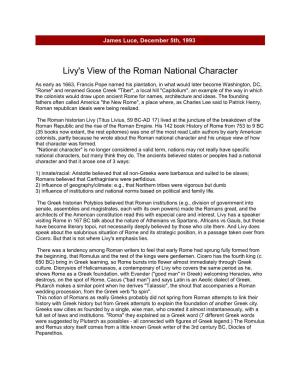 Livy's View of the Roman National Character