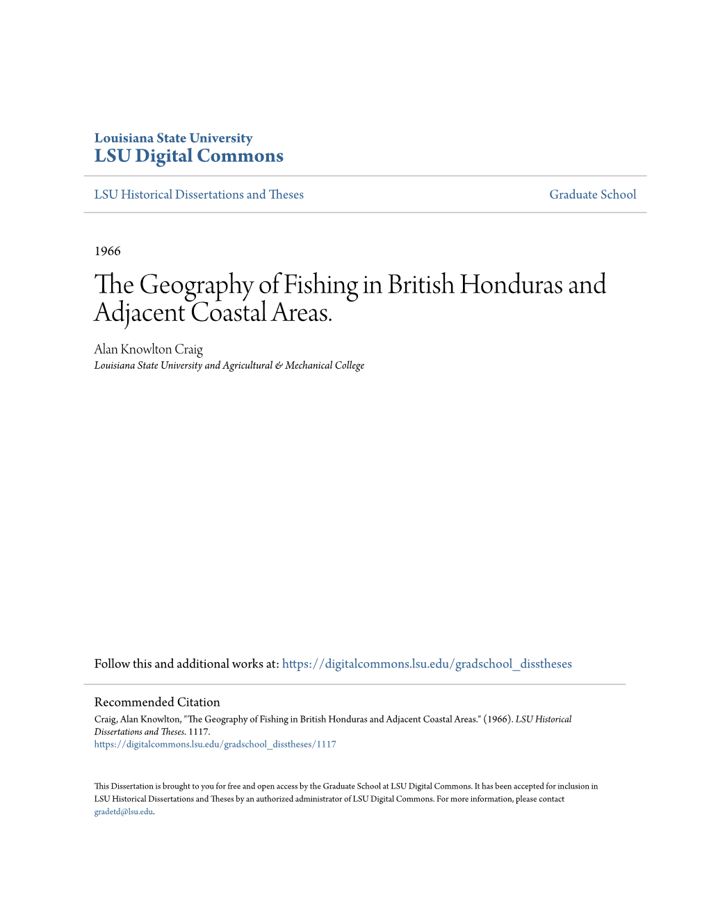 The Geography of Fishing in British Honduras and Adjacent Coastal Areas