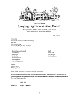 LPB 220/21 MINUTES Landmarks Preservation Board Meeting City