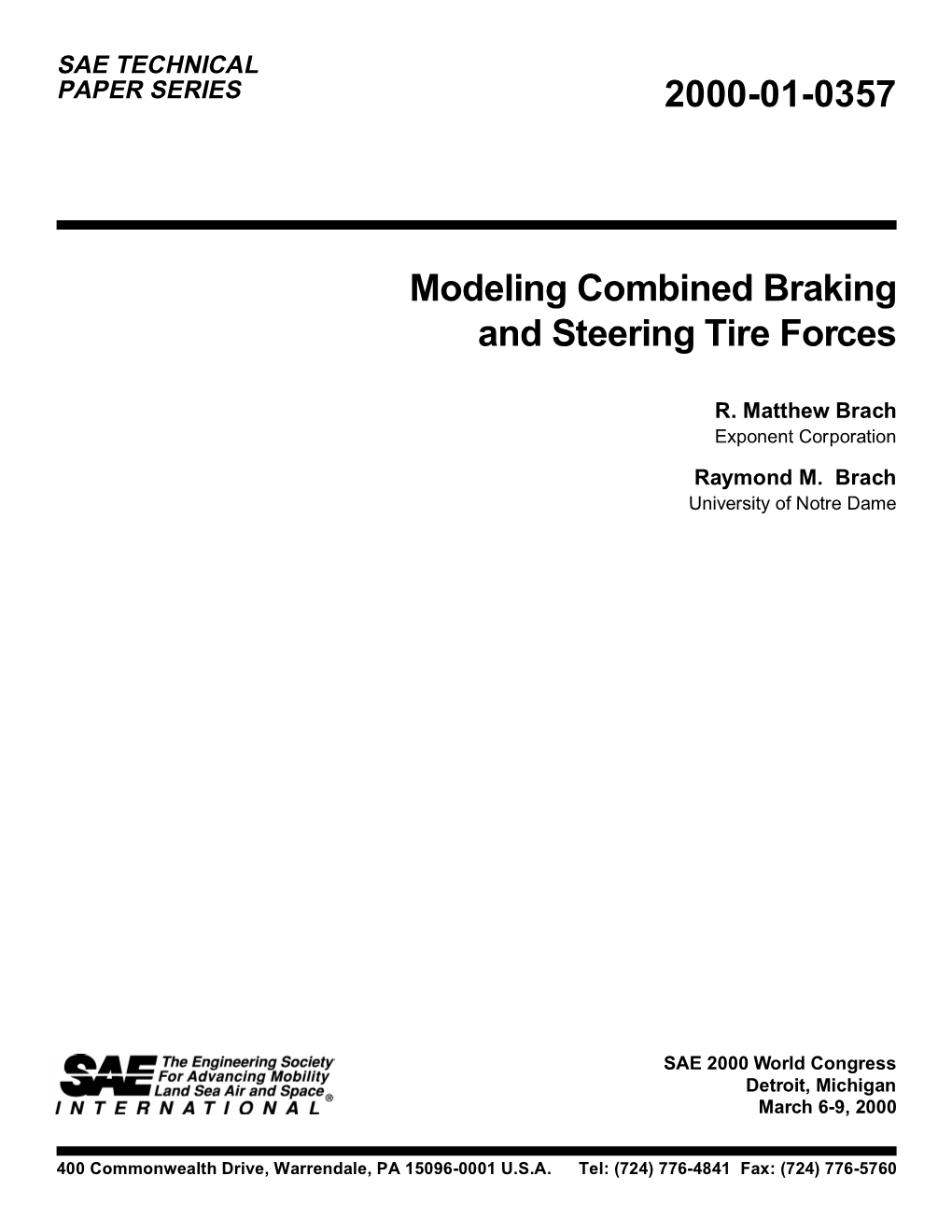 2000-01-0357 Modeling Combined Braking and Steering Tire Forces