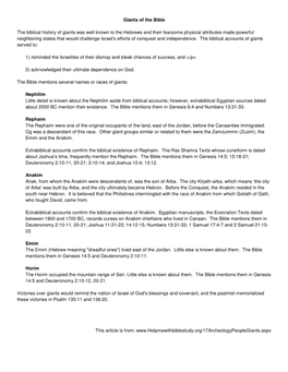 Giants of the Bible the Biblical History of Giants Was Well Known to the Hebrews and Their Fearsome Physical Attributes Made
