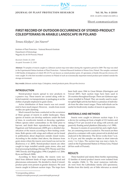 First Record of Outdoor Occurrence of Stored-Product Coleopterans in Arable Landscape in Poland