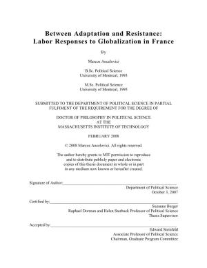 Between Adaptation and Resistance: Labor Responses to Globalization in France