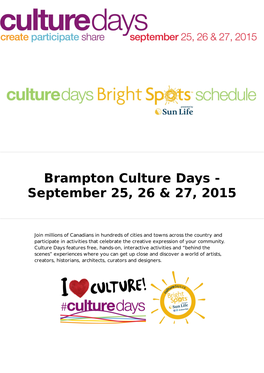 Brampton Culture Days - September 25, 26 & 27, 2015