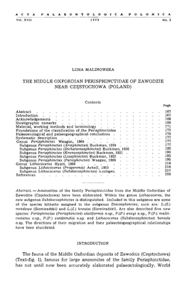 The Fauna of the Middle Oxfordian Deposits of Zawodzie (Czestochowa) (Text-Fig