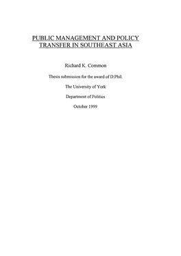 Public Management and Policy Transfer in Southeast Asia