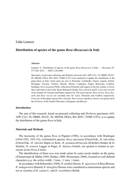 Edda Lattanzi Distribution of Species of the Genus Rosa (Rosaceae) in Italy