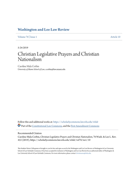 Christian Legislative Prayers and Christian Nationalism Caroline Mala Corbin University of Miami School of Law, Ccorbin@Law.Miami.Edu