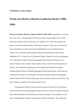 Warde (Née Becker), Beatrice Lamberton Becker (1900–1969), Typographer, Was Born In