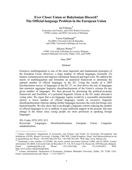 Ever Closer Union Or Babylonian Discord? the Official-Language Problem in the European Union