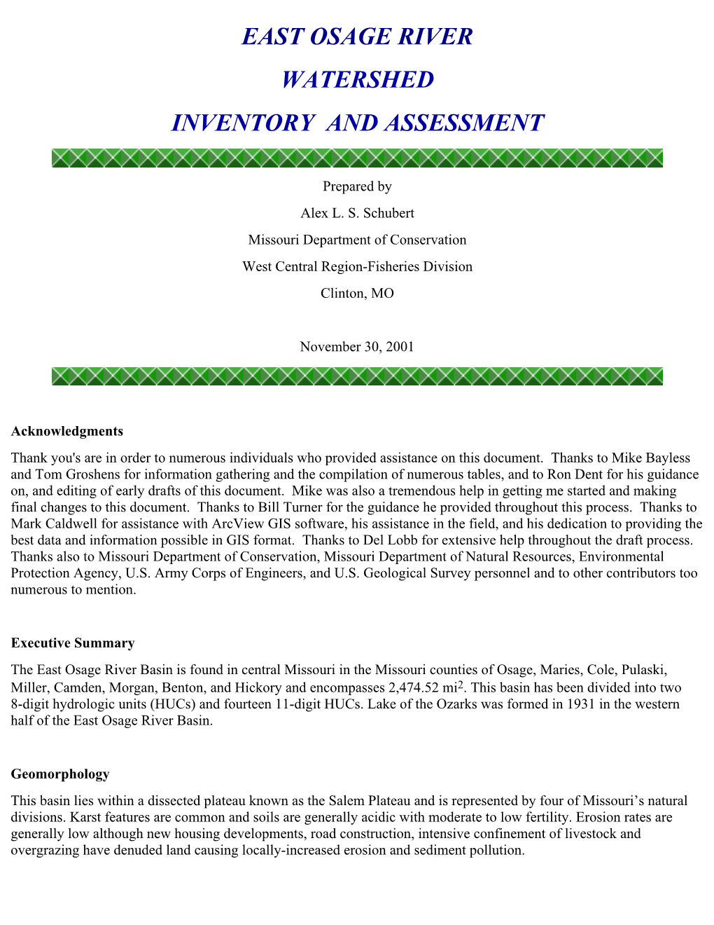 East Osage River Watershed Inventory and Assessment