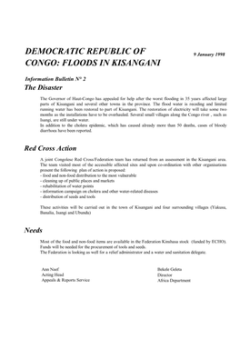 Democratic Republic of Congo Floods in Kisangani