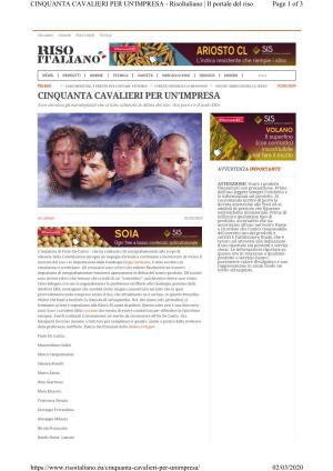CINQUANTA CAVALIERI PER UN'impresa - Risoitaliano | Il Portale Del Riso Page 1 of 3