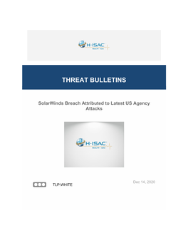 H-ISAC TLP White Threat Cyber Bulletin on Solarwinds Breach
