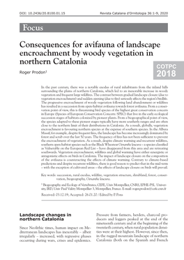 Focus Consequences for Avifauna of Landscape Encroachment by Woody Vegetation in Northern Catalonia COTPC Roger Prodon1 2018