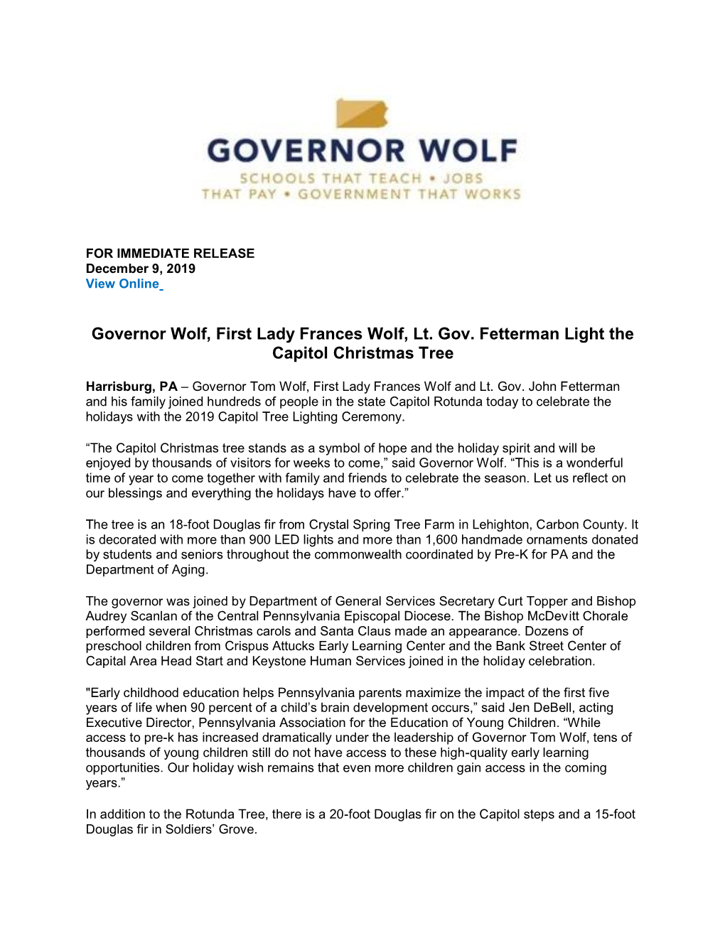 Governor Wolf, First Lady Frances Wolf, Lt. Gov