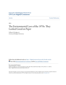 The Environmental Laws of the 1970S: They Looked Good on Paper, 12 Vt