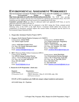 Environmental Assessment Worksheet