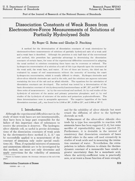 Dissociation Constants of Weak Bases from Electromotive-Force Measurements of Solutions of Partially Hydrolyzed Salts