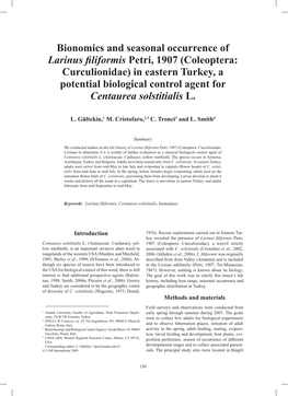 Bionomics and Seasonal Occurrence of Larinus Filiformis Petri, 1907
