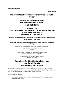 Report on the Inquiry Into the Prevention of Suicide and Self Harm
