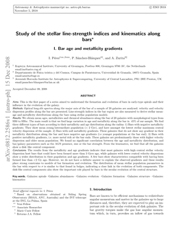 Study of the Stellar Line-Strength Indices and Kinematics Along Bars the Central Parts