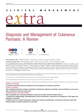 Diagnosis and Management of Cutaneous Psoriasis: a Review