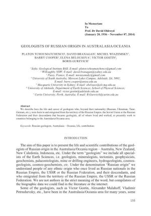 Geologists of Russian Origin in Australasia/Oceania