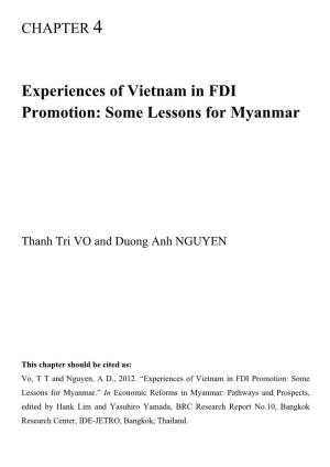 Experiences of Vietnam in FDI Promotion: Some Lessons for Myanmar