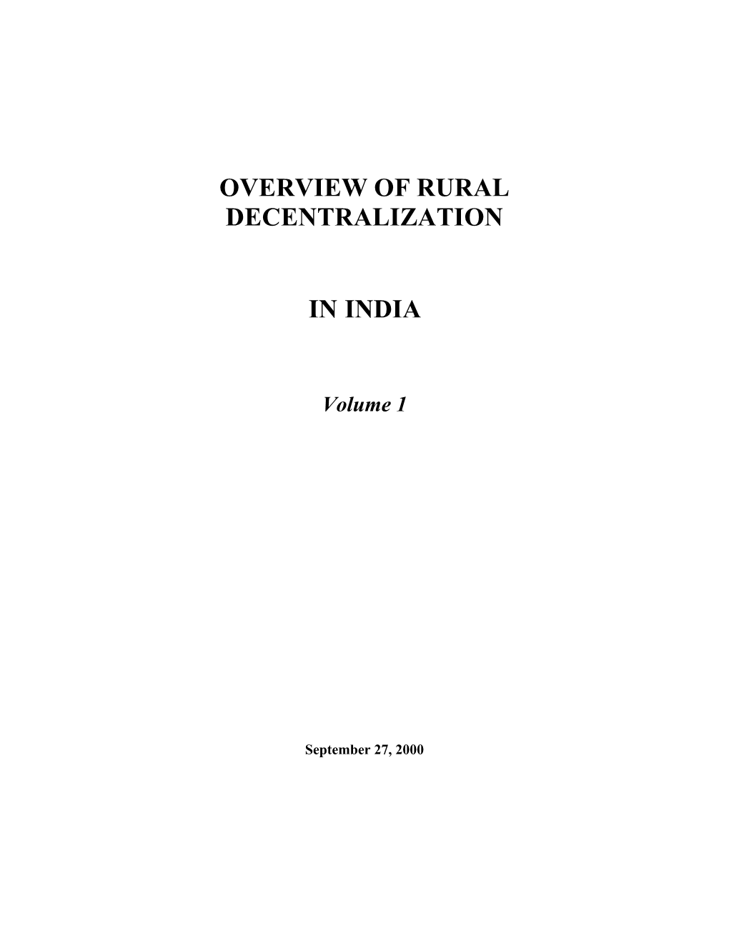 Overview of Rural Decentralization in India, the First Formal Bank Study on This Topic