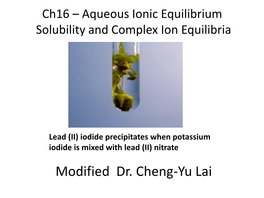 Ch15 Complex Ion and Precipitation Equilibria